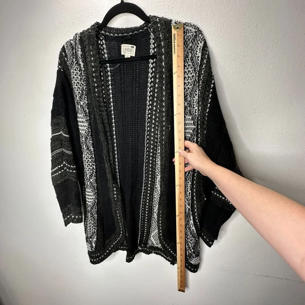 LA Hearts Black Gray and Cream Striped Knit Long Line Open Cardigan Sweater OS - Picture 12 of 14